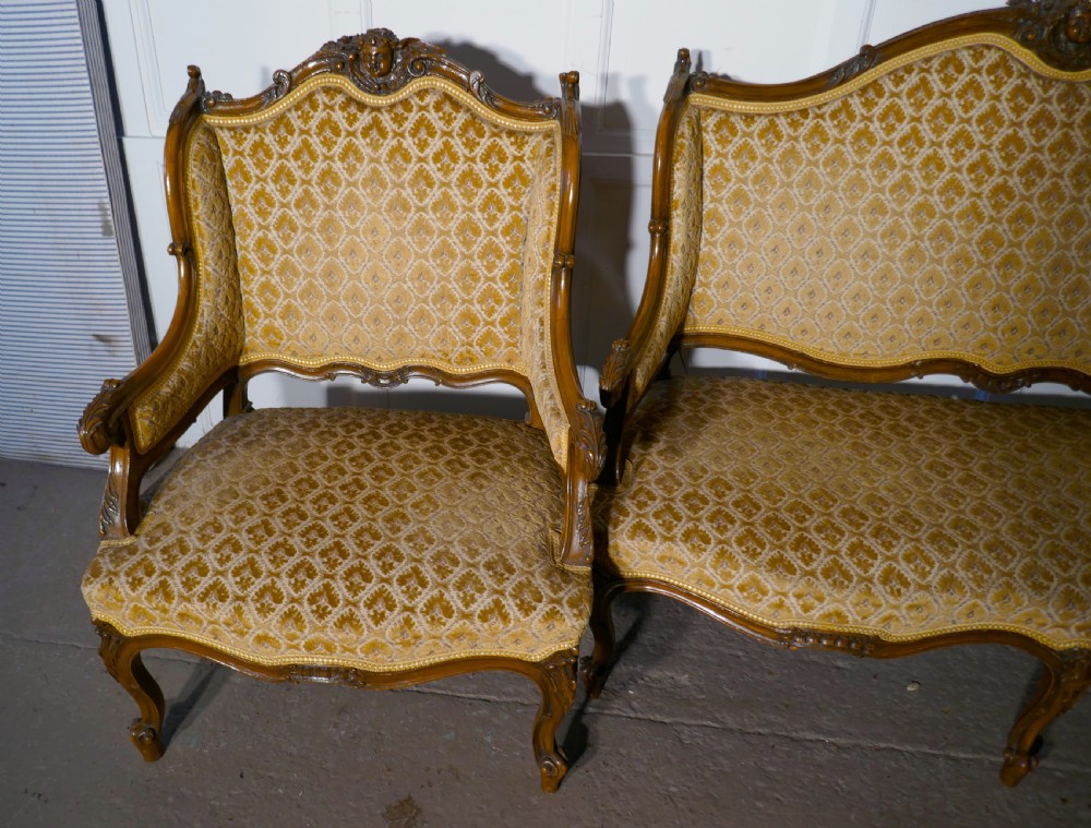 French Finest Quality 3 Piece Salon Suite, in Walnut with Velvet Upholstery View IV
