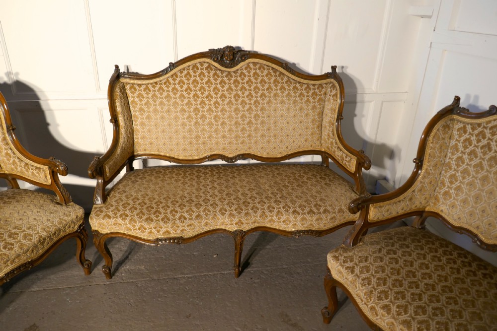 French Finest Quality 3 Piece Salon Suite, in Walnut with Velvet Upholstery View VI