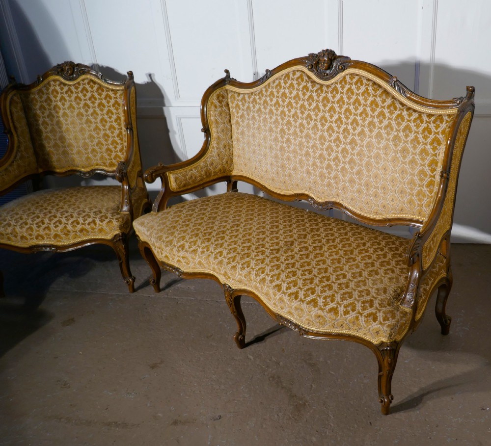 French Finest Quality 3 Piece Salon Suite, in Walnut with Velvet Upholstery View VII