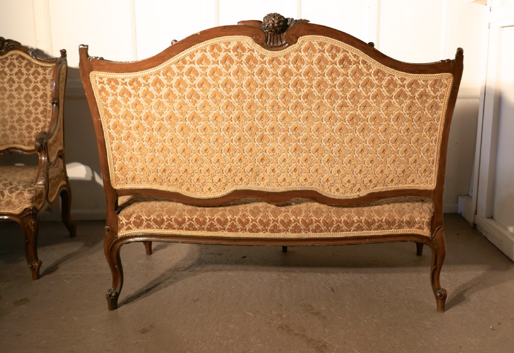 French Finest Quality 3 Piece Salon Suite, in Walnut with Velvet Upholstery View VIII