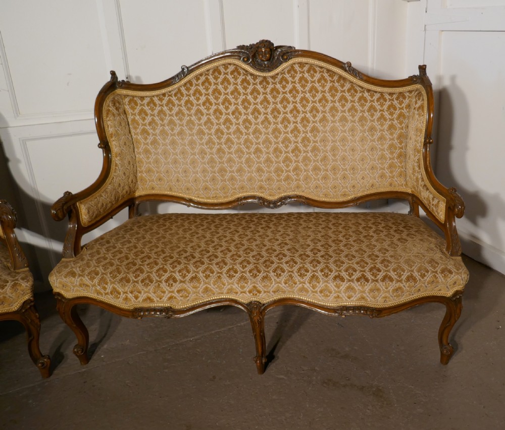 French Finest Quality 3 Piece Salon Suite, in Walnut with Velvet Upholstery View IX