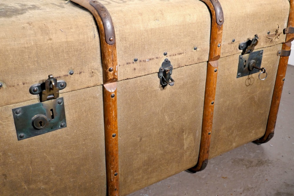 A Large Vintage Drew and Sons Canvas Steamer Trunk View V