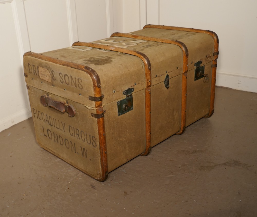 A Large Vintage Drew and Sons Canvas Steamer Trunk View IX