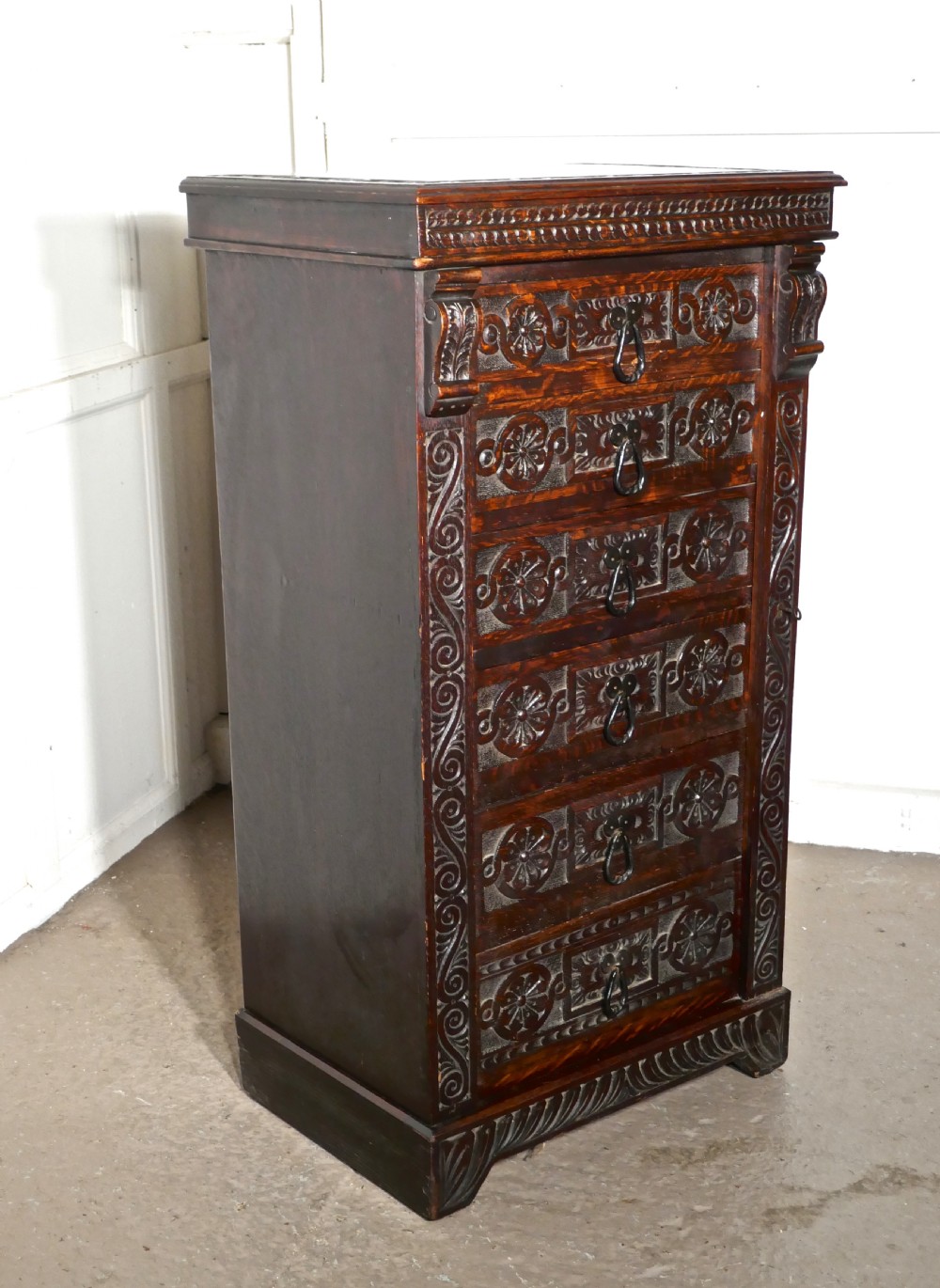 Tall Victorian Oak Wellington Chest, Filing Cabinet