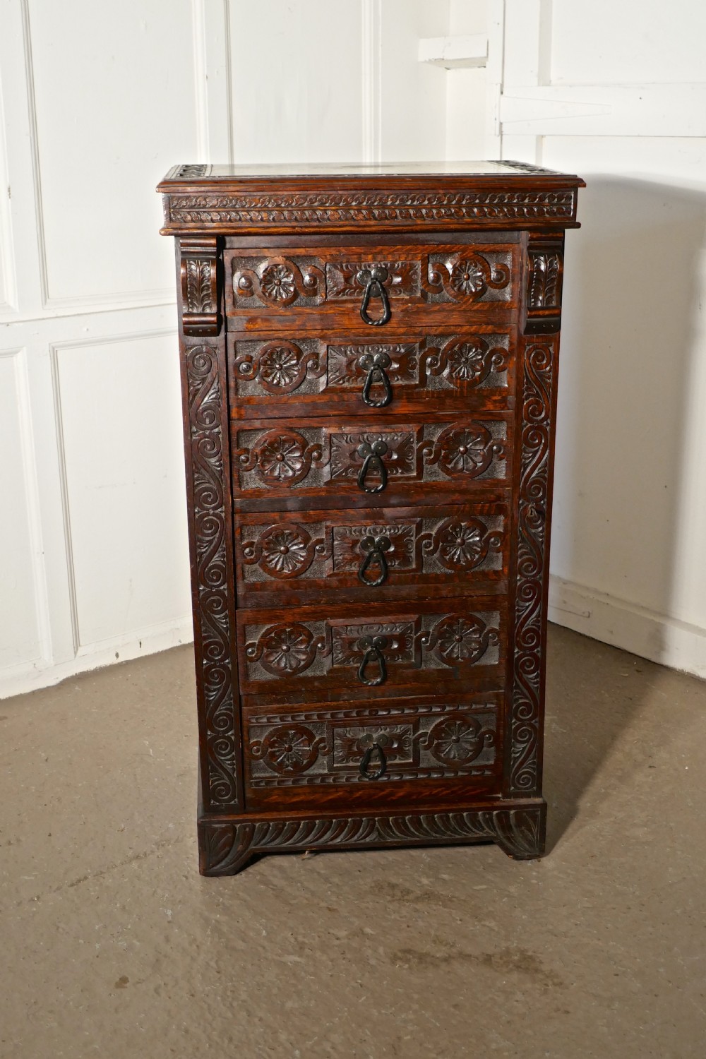 Tall Victorian Oak Wellington Chest, Filing Cabinet View II