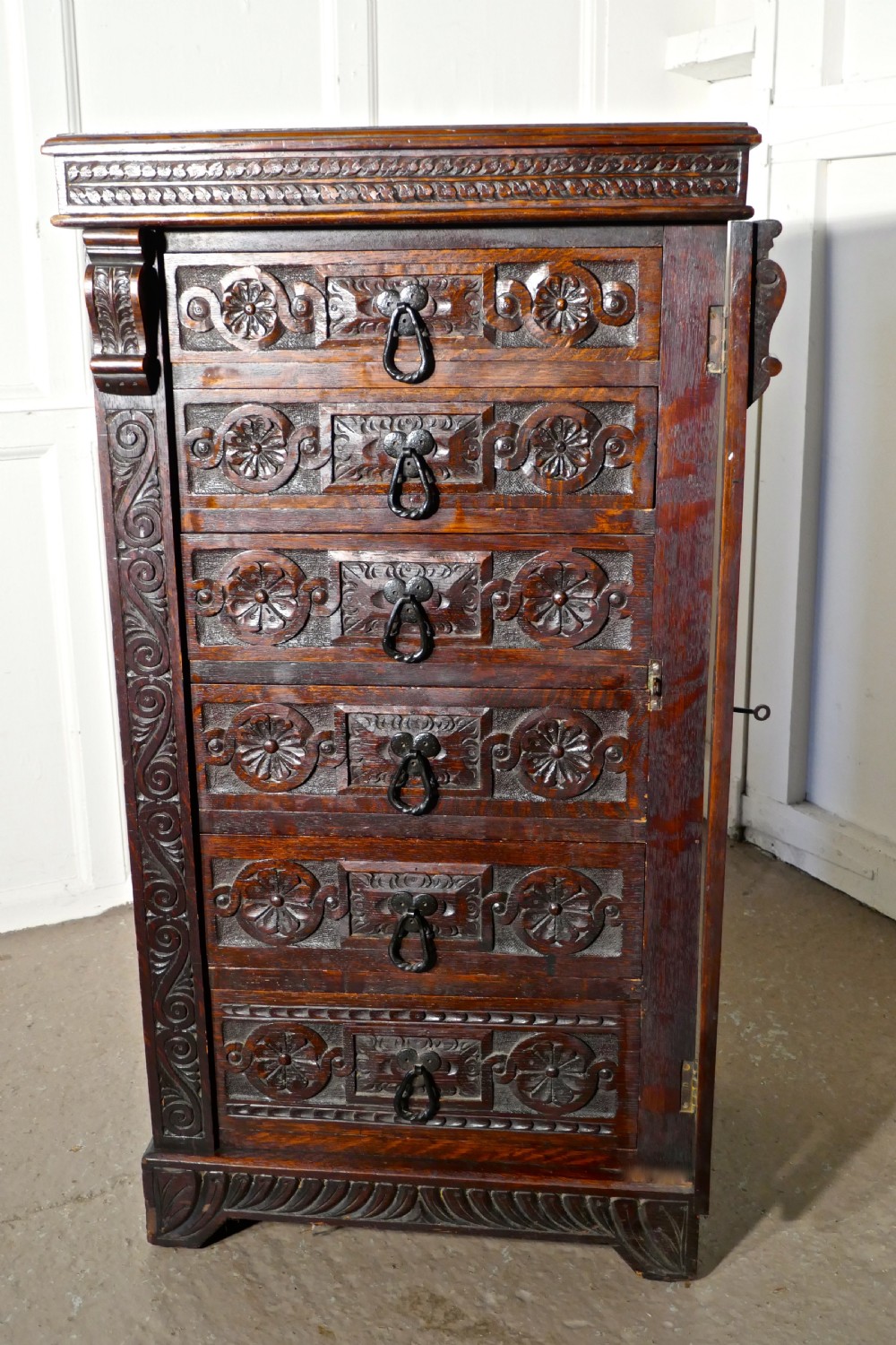 Tall Victorian Oak Wellington Chest, Filing Cabinet View III