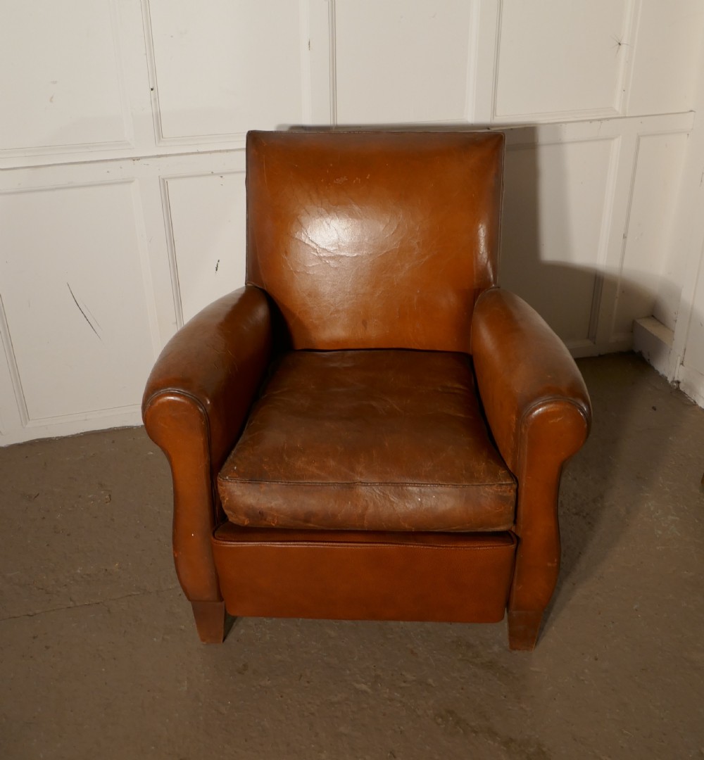 French Art Deco Leather Club Chair