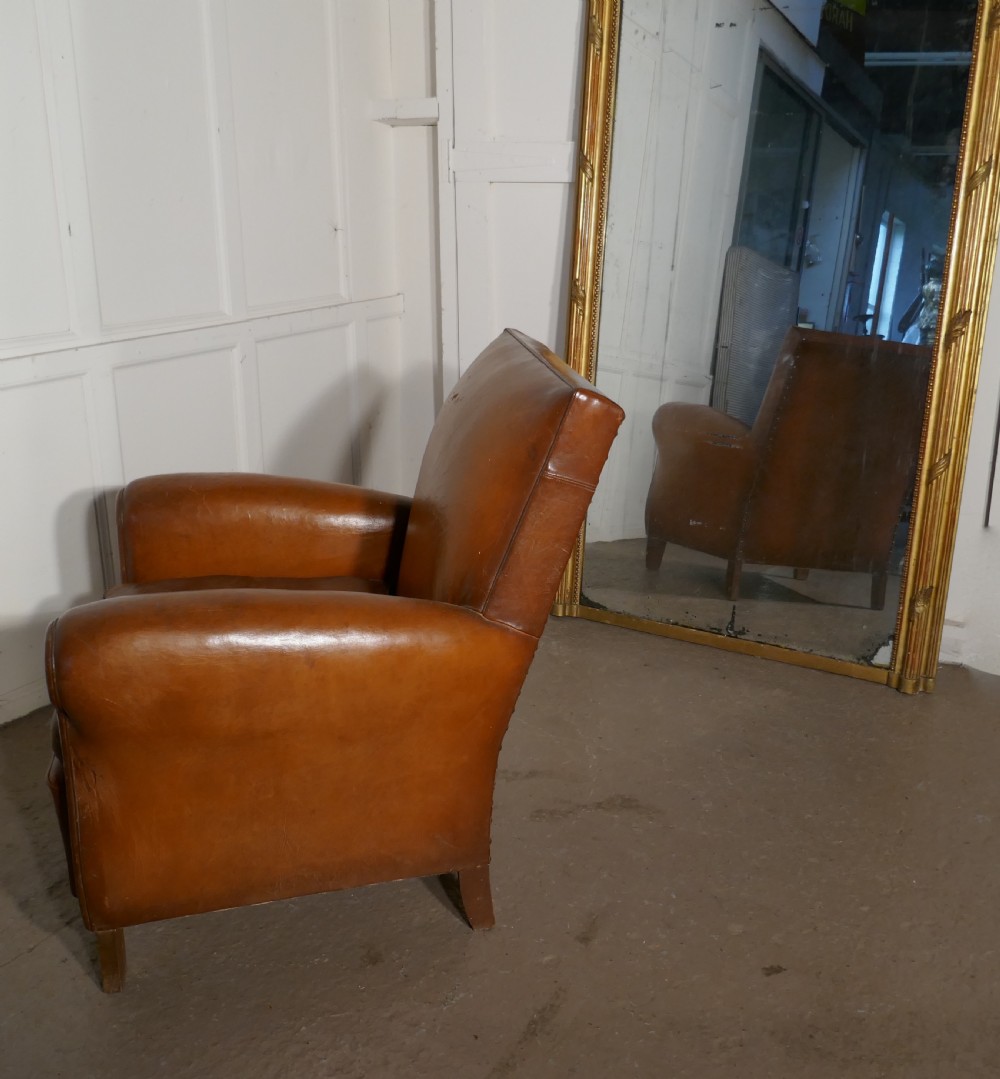 French Art Deco Leather Club Chair View VI
