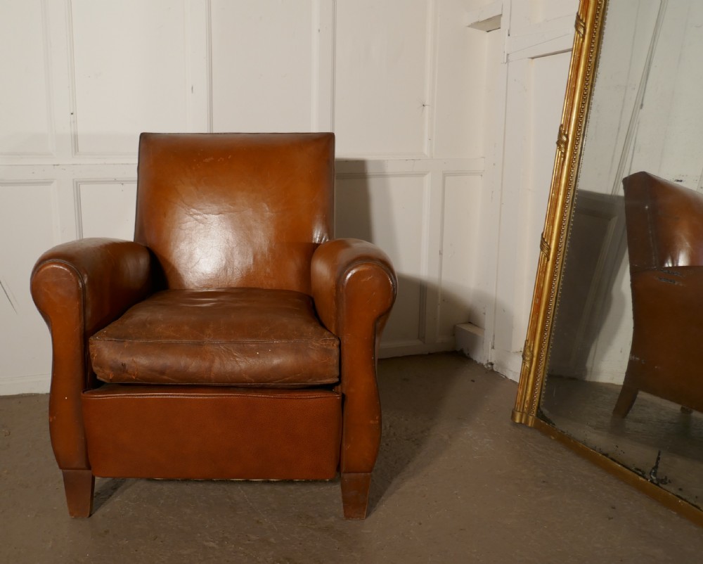 French Art Deco Leather Club Chair View VII