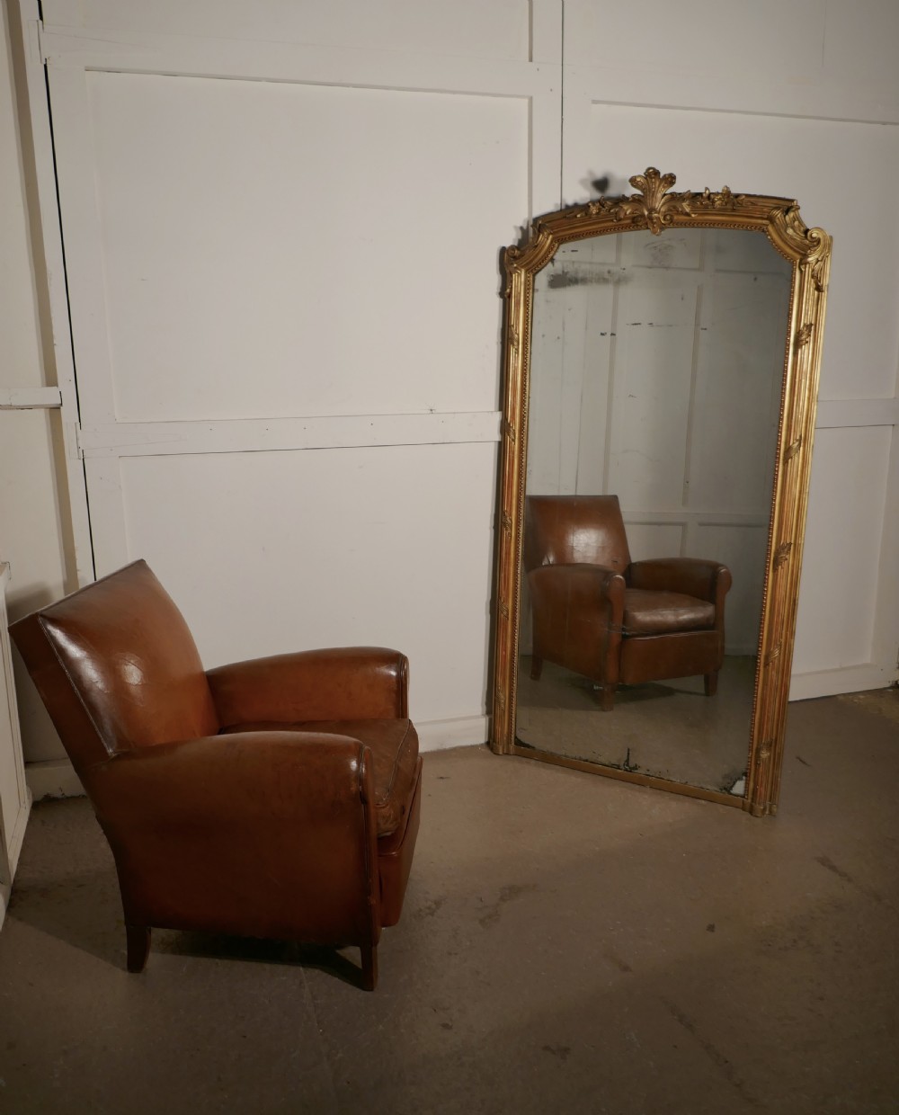 A Very Large French Shabby Gilt Console Mirror View IV