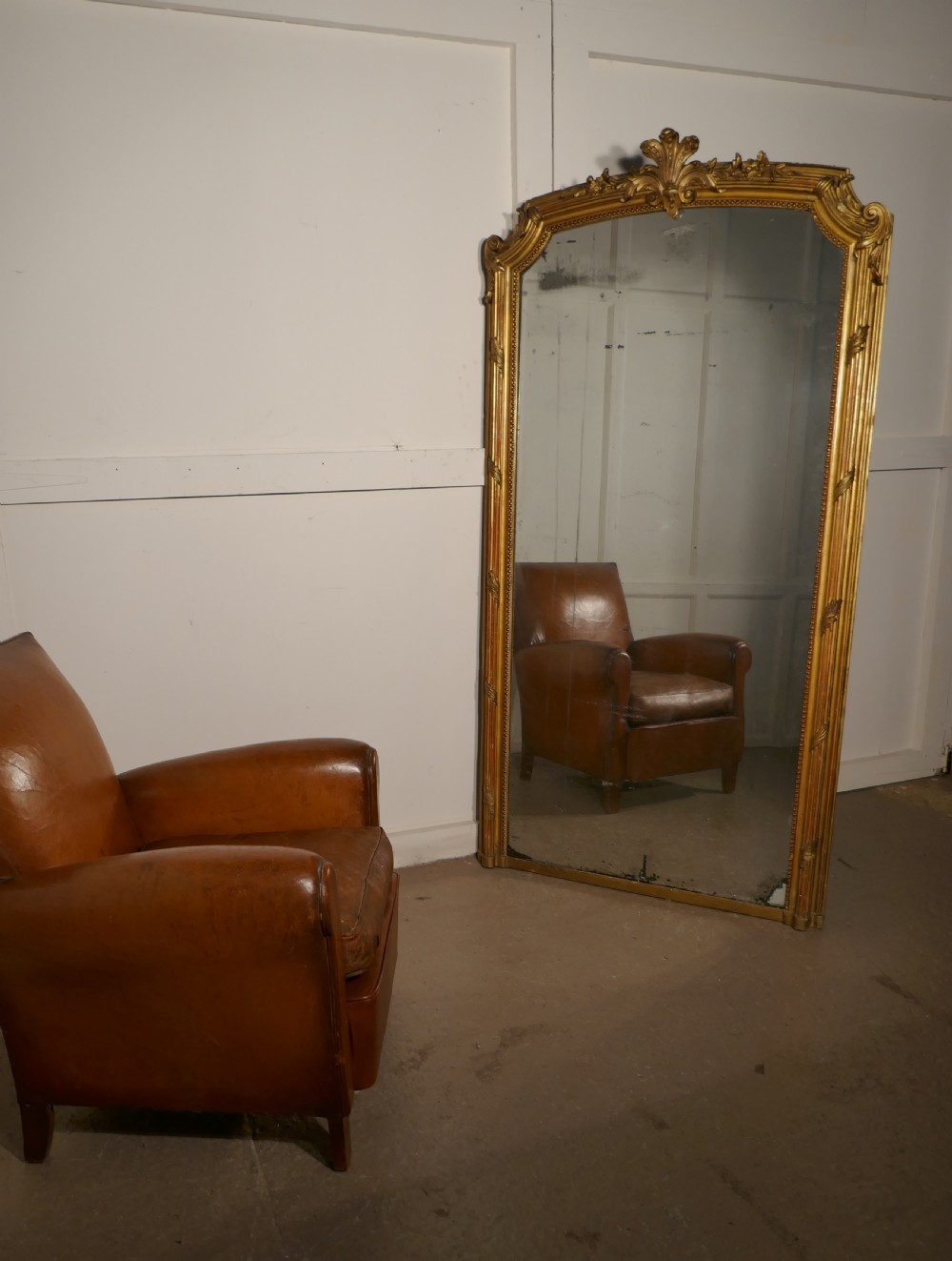 A Very Large French Shabby Gilt Console Mirror View X