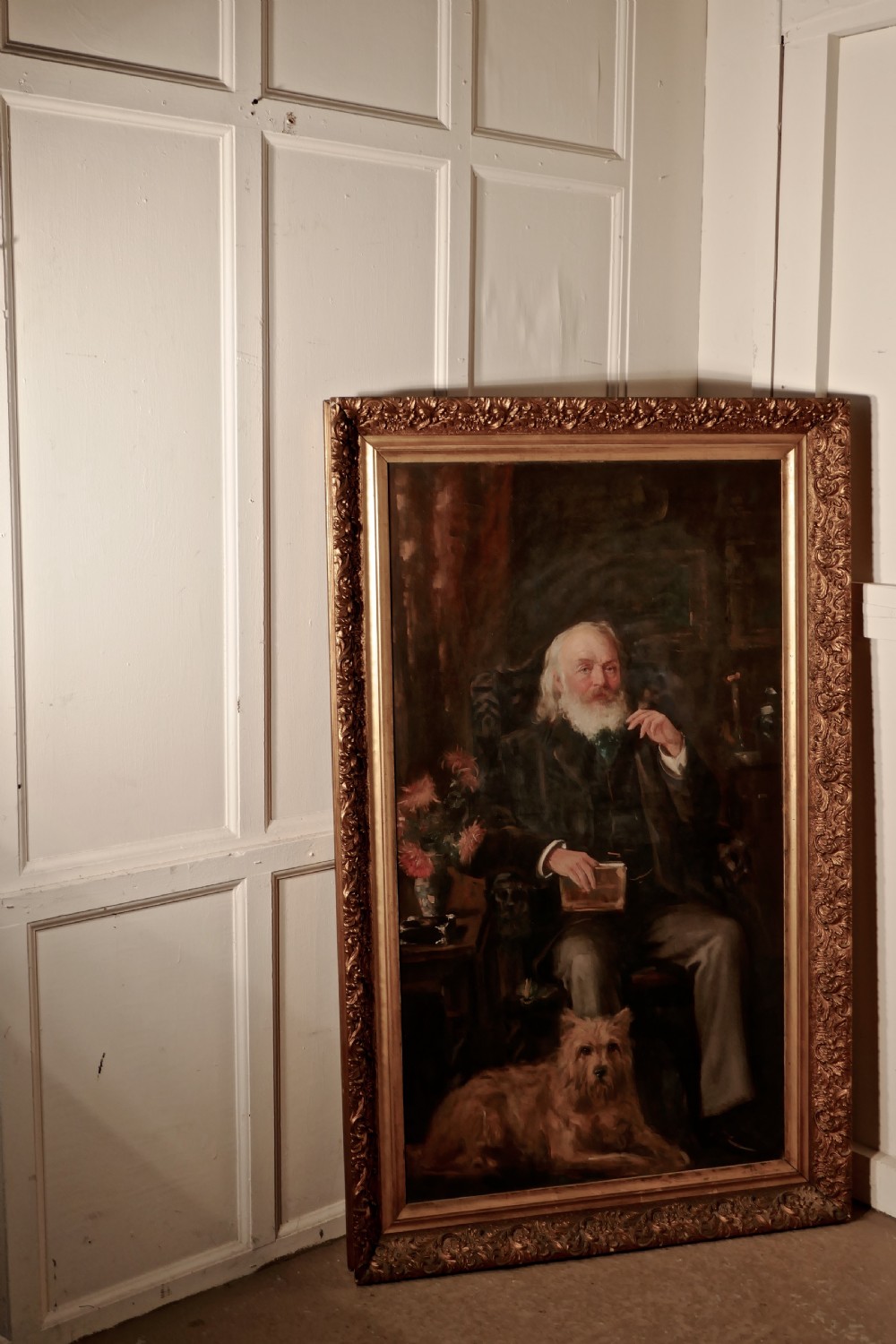Very Large Oil Painting, Portrait of an Old Gentlman and His dog