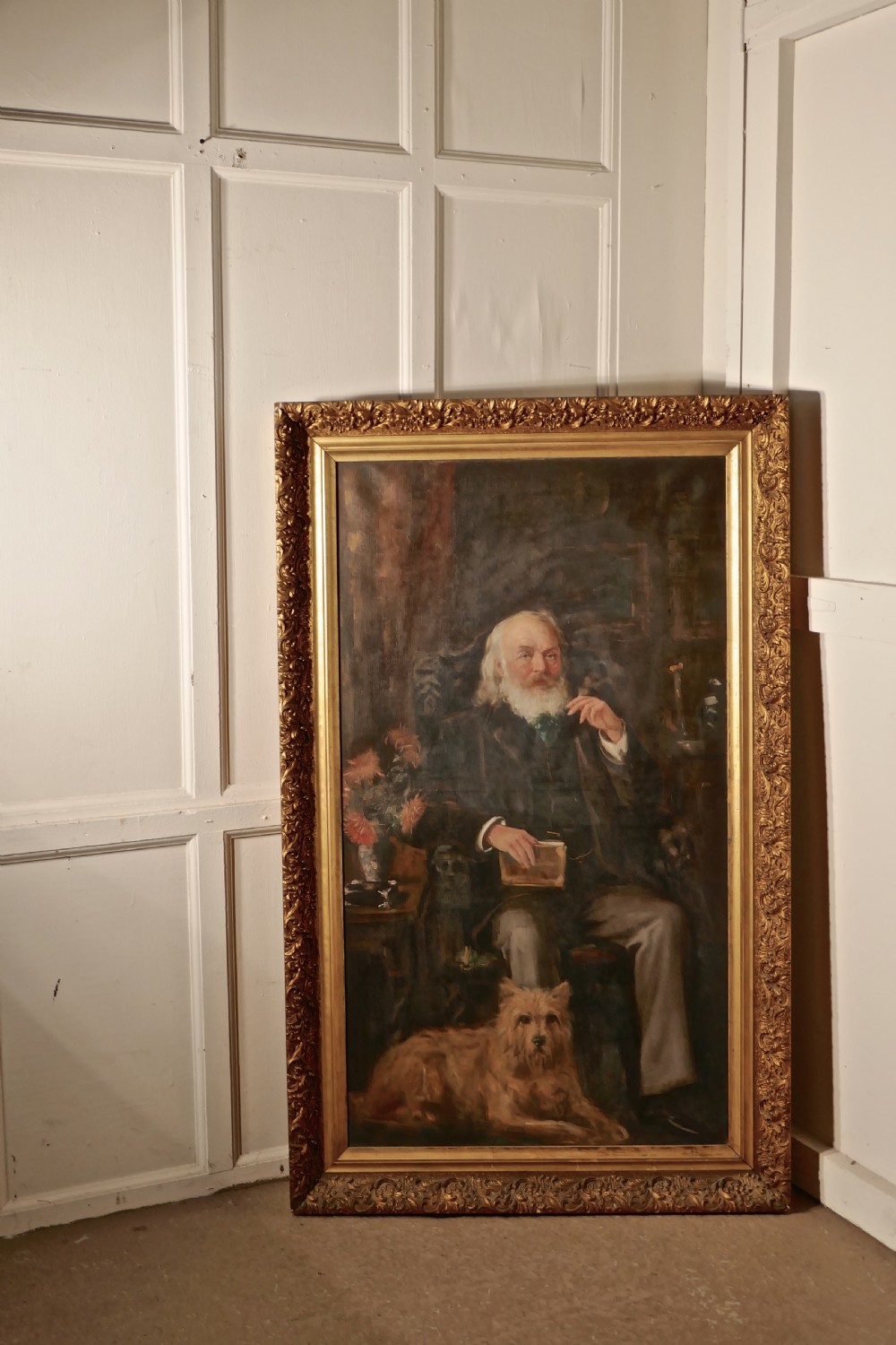 Very Large Oil Painting, Portrait of an Old Gentlman and His dog View VIII
