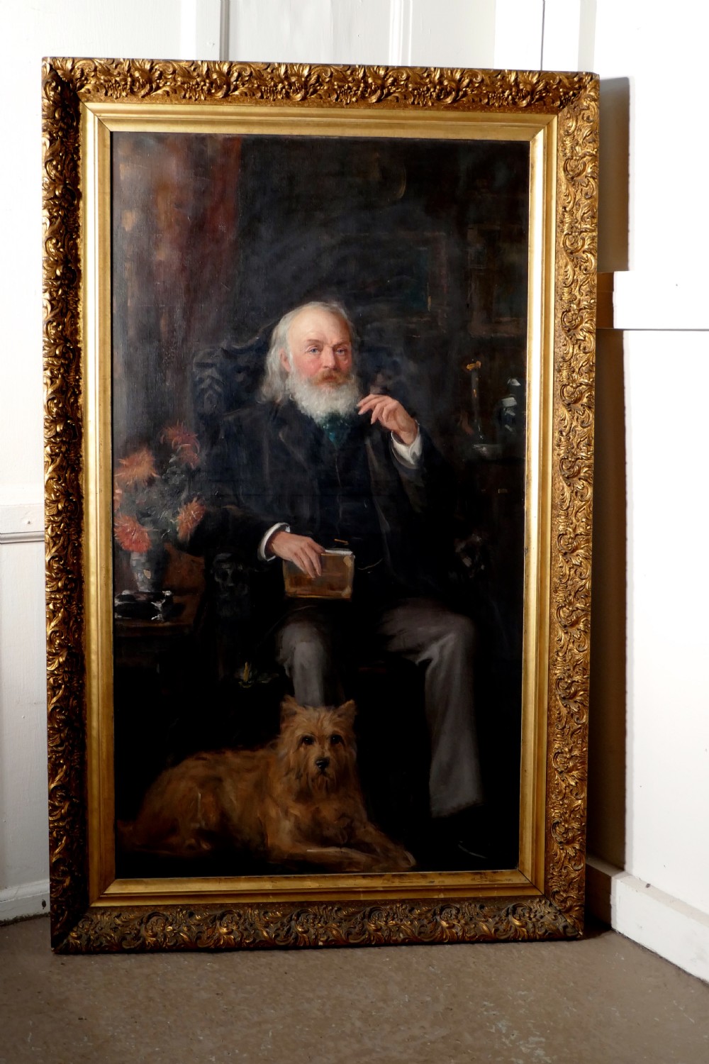 Very Large Oil Painting, Portrait of an Old Gentlman and His dog View XI