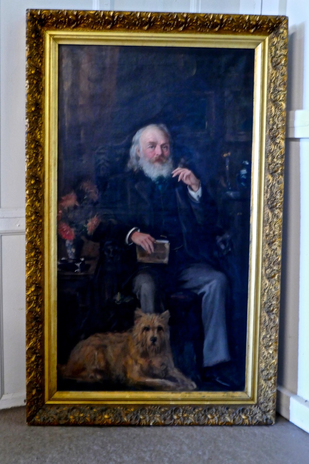 Very Large Oil Painting, Portrait of an Old Gentlman and His dog View XII