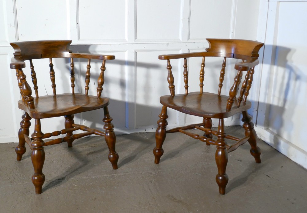 A Pair of Chunky Elm Smokers Bow Office or Desk Chairs View II