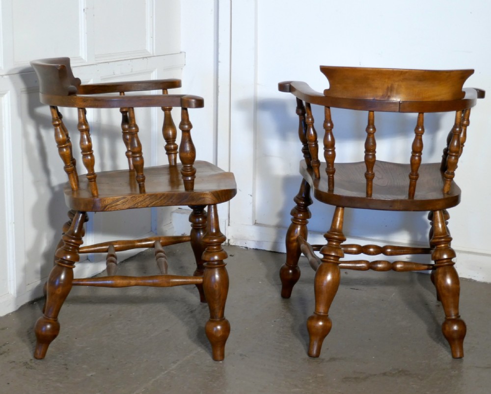 A Pair of Chunky Elm Smokers Bow Office or Desk Chairs View V