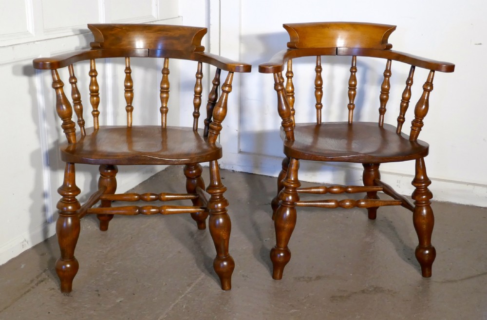 A Pair of Chunky Elm Smokers Bow Office or Desk Chairs View VI