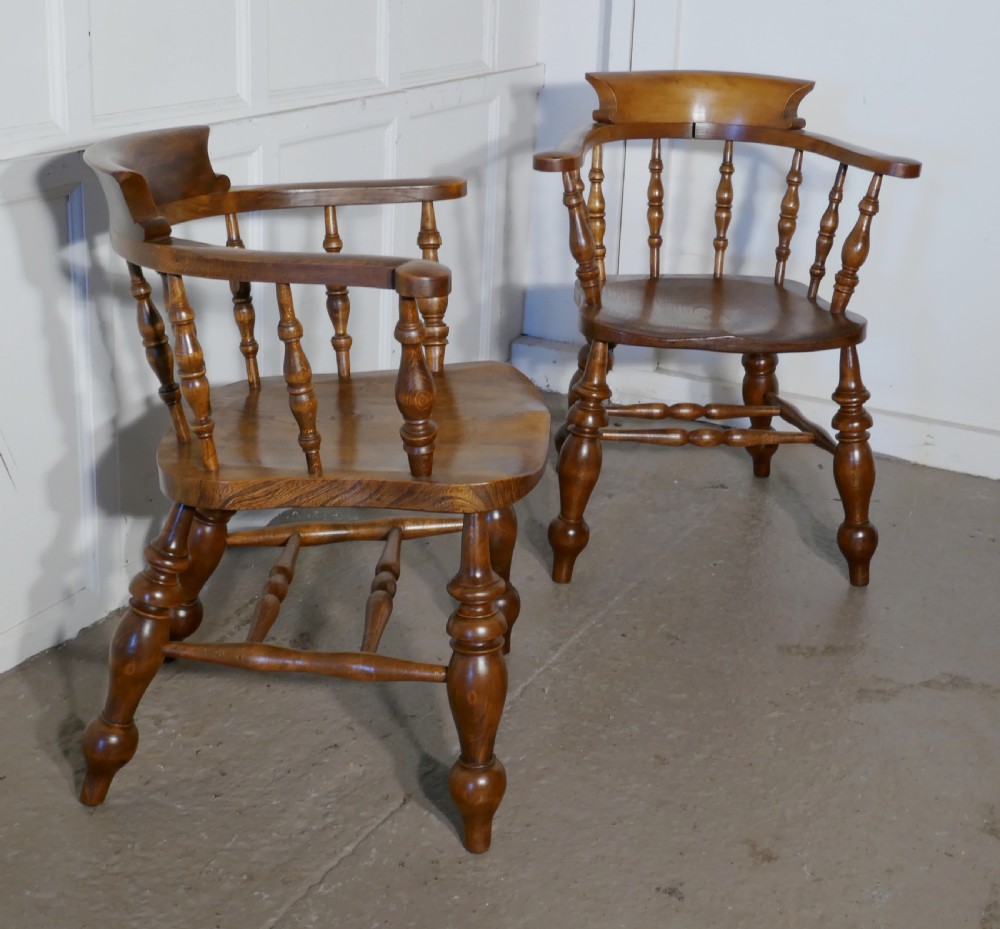 A Pair of Chunky Elm Smokers Bow Office or Desk Chairs View VII