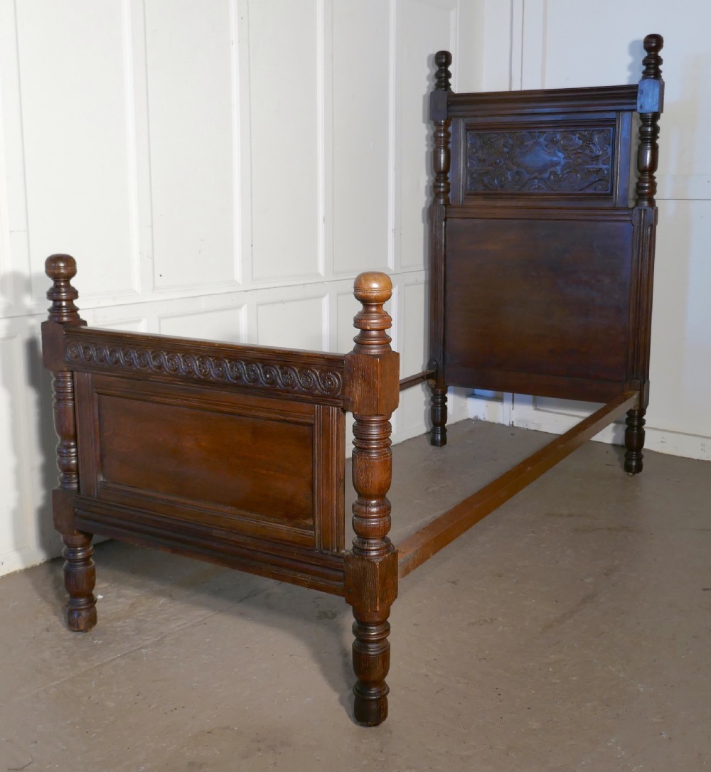 Gothic High Carved Oak Single Bed View III
