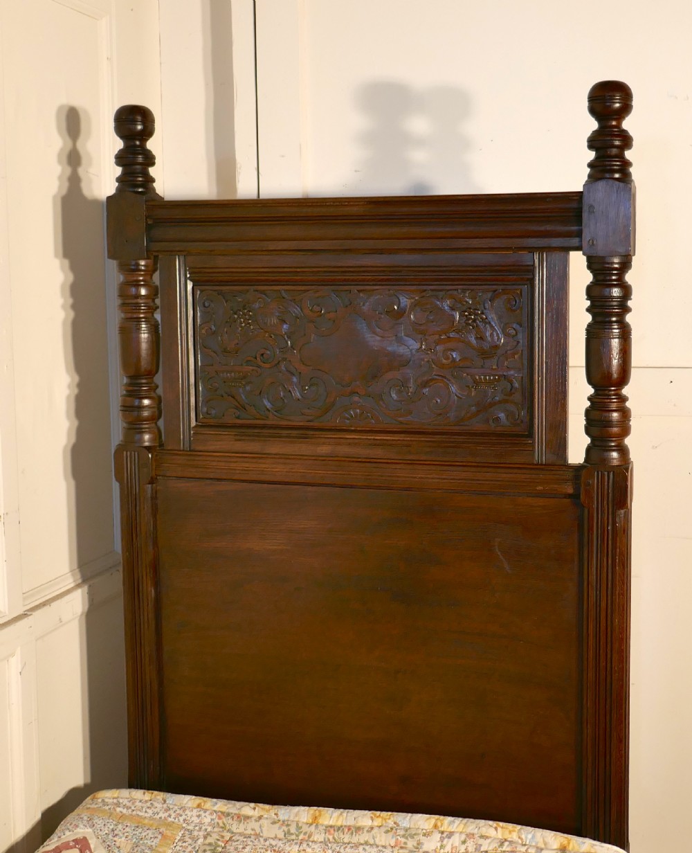 Gothic High Carved Oak Single Bed View IV