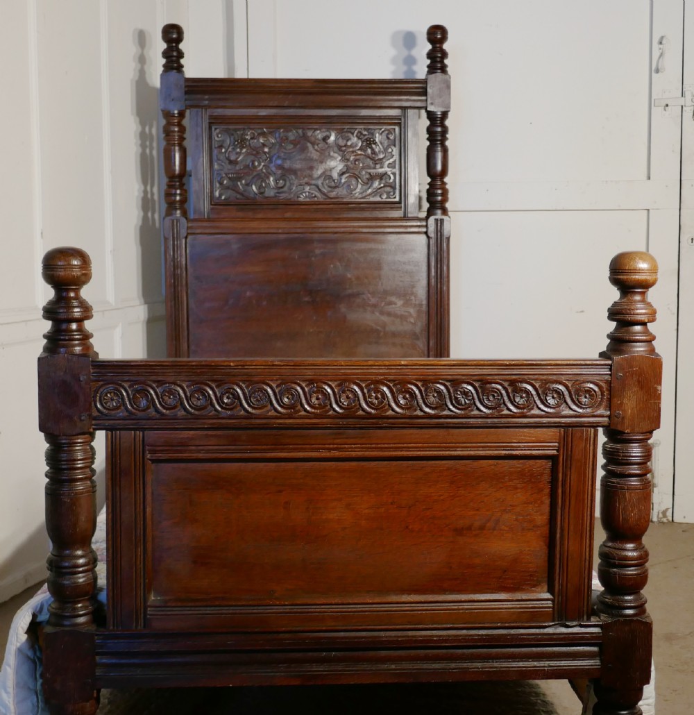 Gothic High Carved Oak Single Bed View V