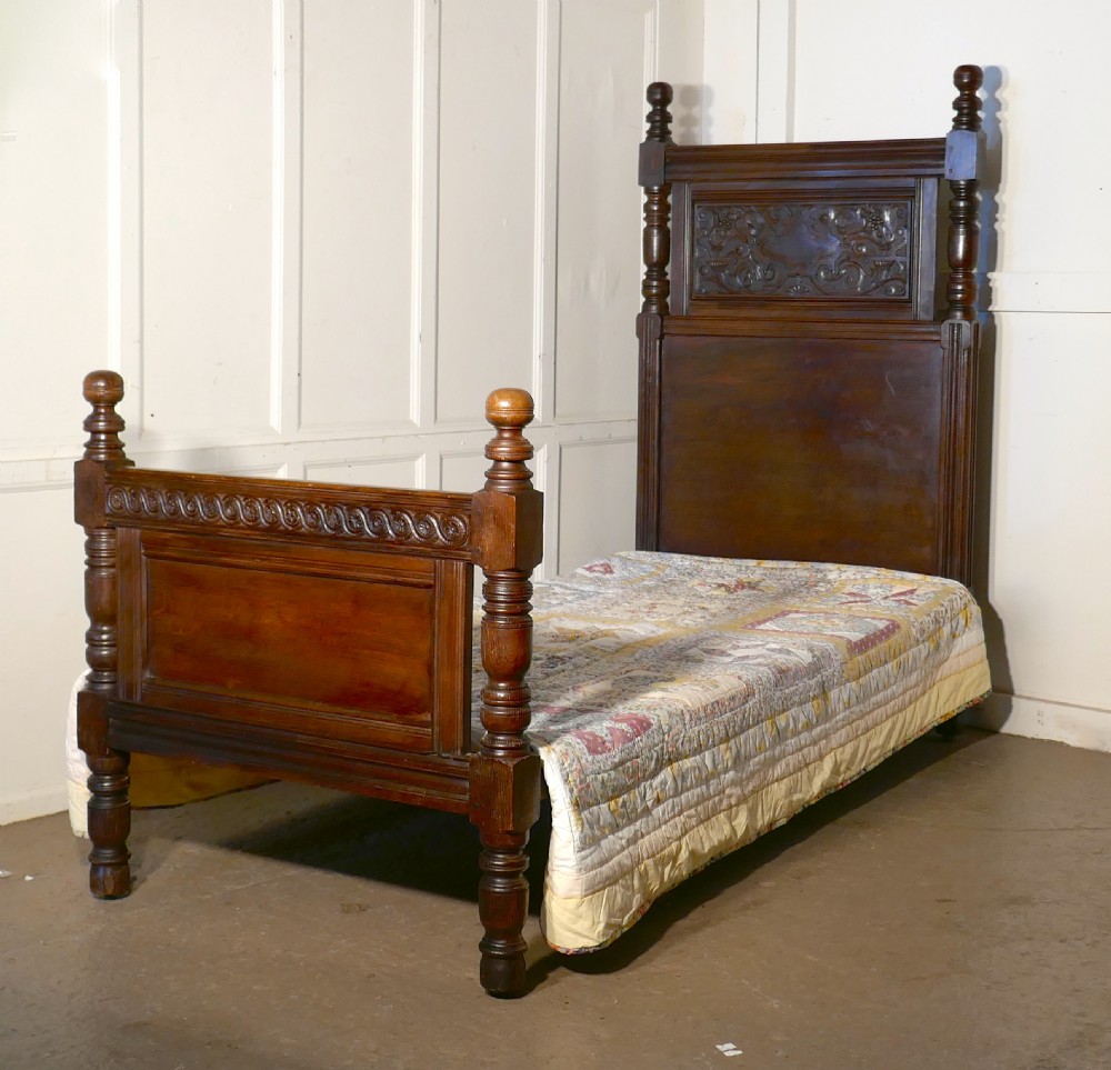 Gothic High Carved Oak Single Bed View VIII