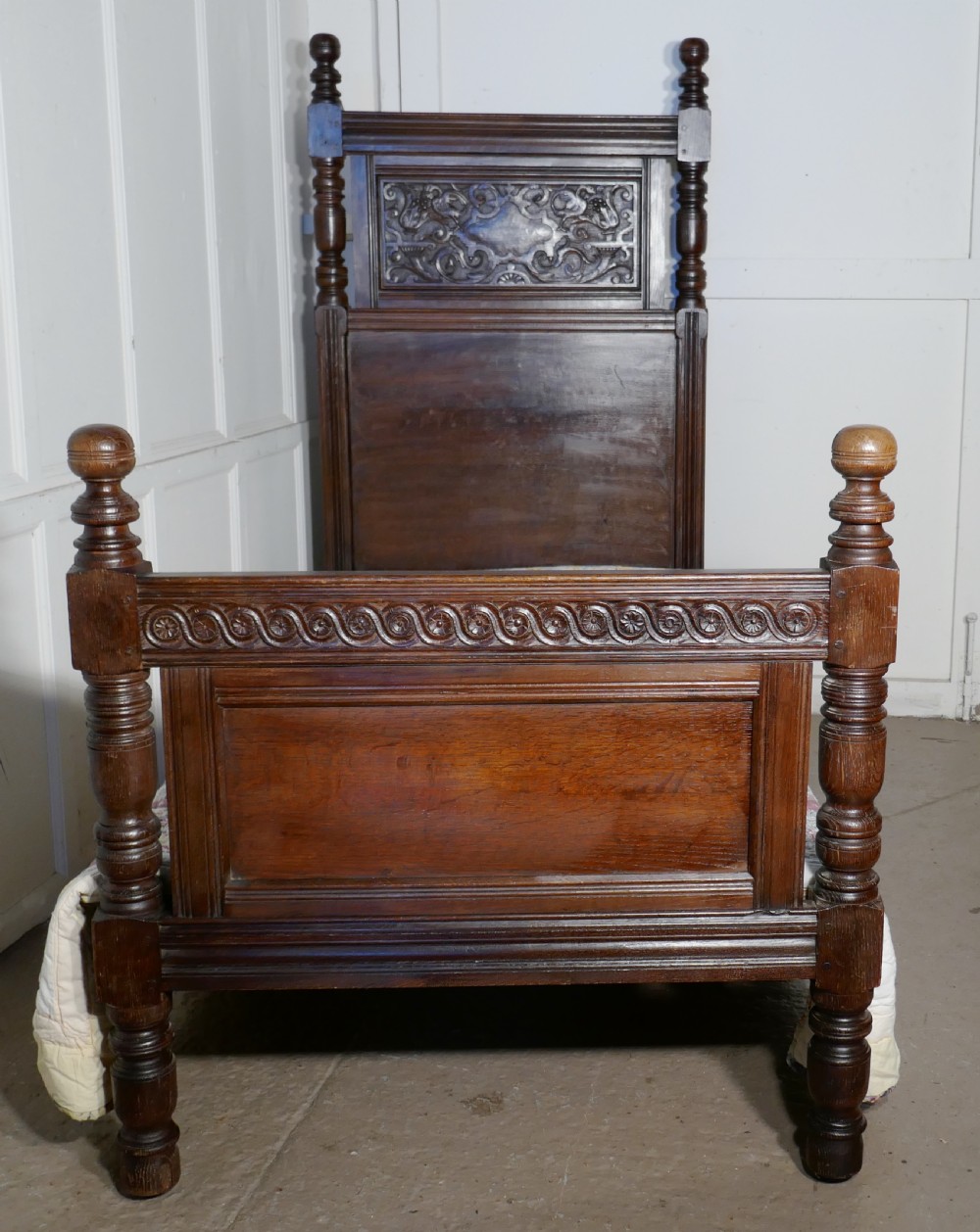 Gothic High Carved Oak Single Bed View IX