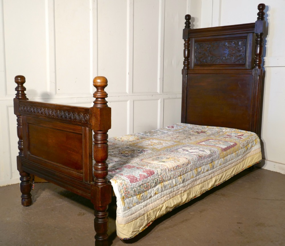 Gothic High Carved Oak Single Bed View X