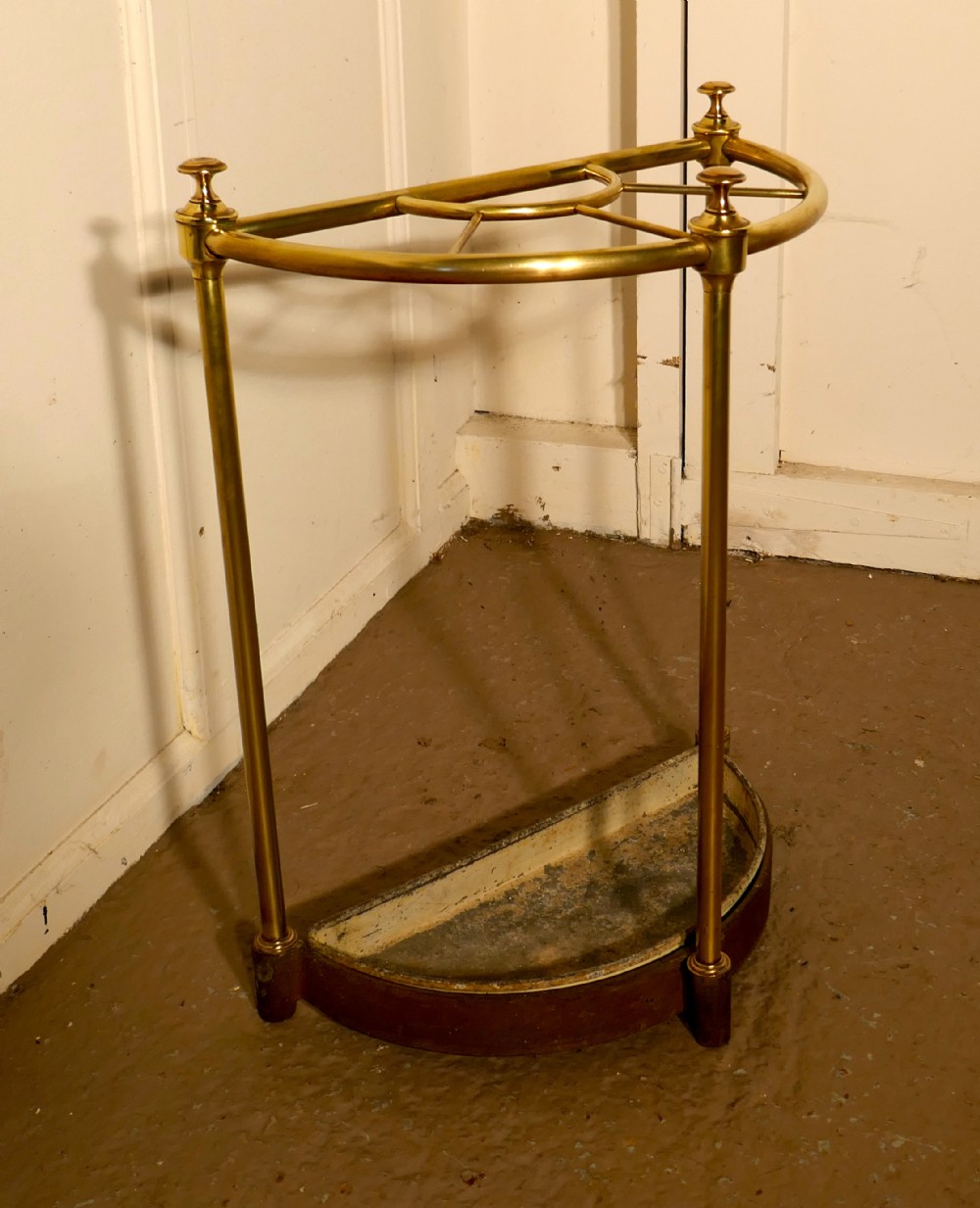 Victorian Half Round Brass and Iron Stick Stand or Umbrella Stand