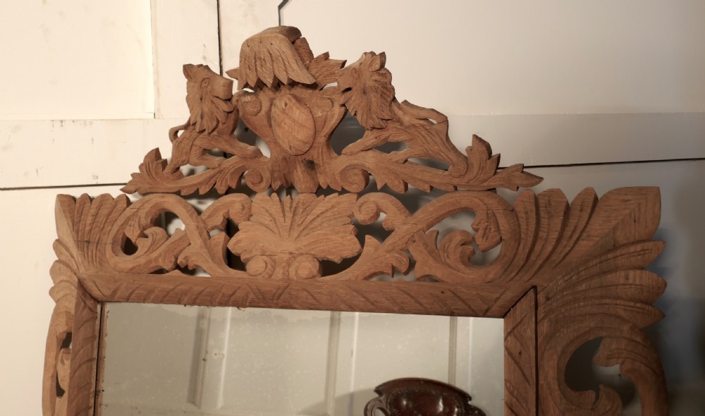 Large French Carved Bleached Oak Mirror View II