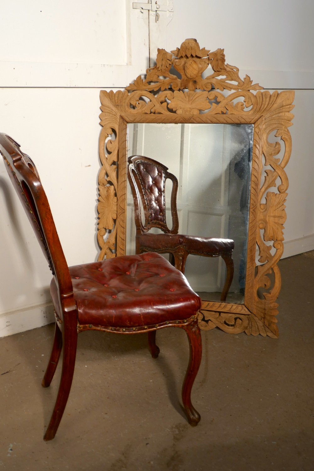 Large French Carved Bleached Oak Mirror View V