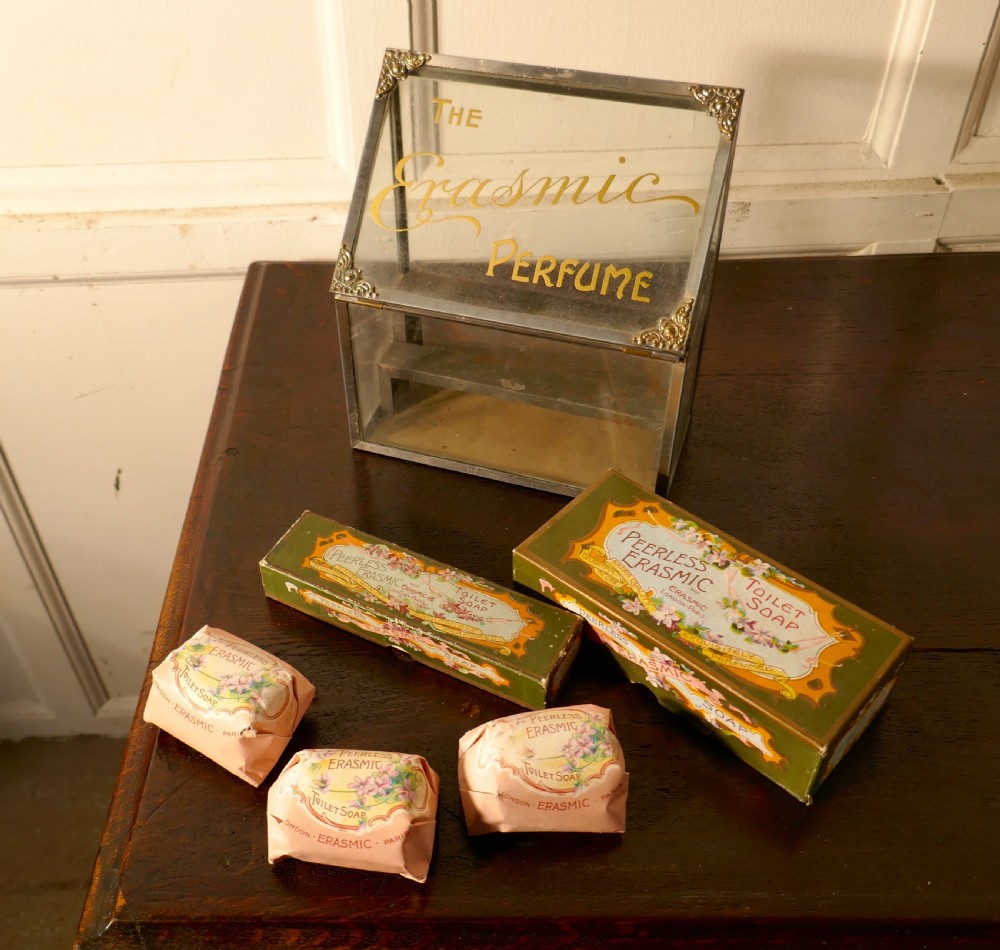 Old Perfume, Chemist Shop Display Cabinet, Erasmic Soaps and Boxes View V