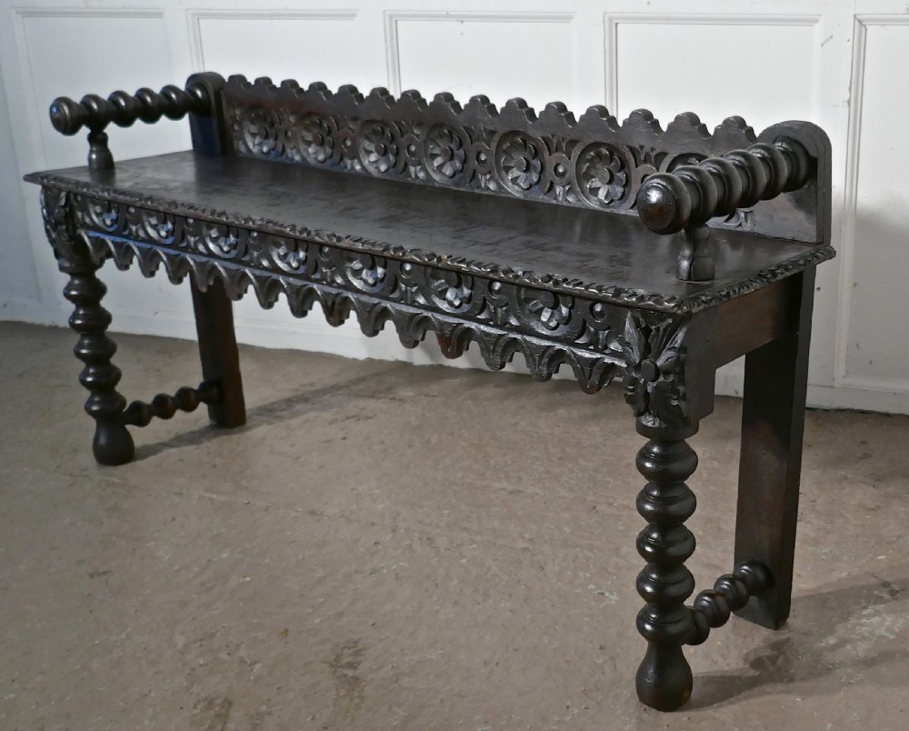 19th Century Carved Gothic Oak Window Seat or Hall bench View III