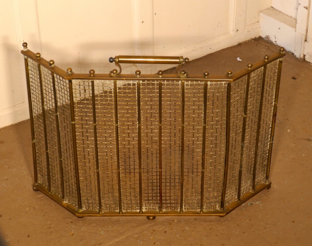 Unusual Folding Brass Fire Guard  View II