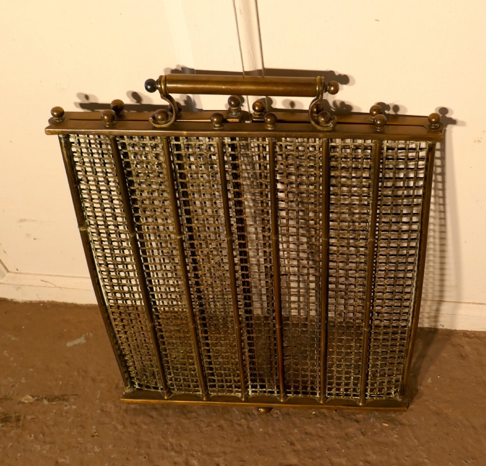 Unusual Folding Brass Fire Guard  View IV