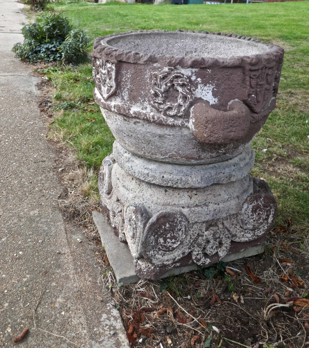 15th Century Weather Worn Istrian Carved Stone Font, from Northern Italy