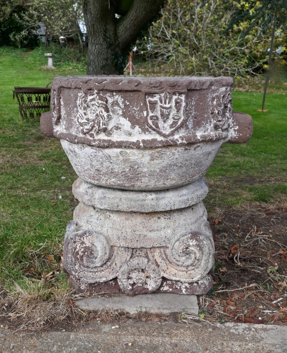 15th Century Weather Worn Istrian Carved Stone Font, from Northern Italy View II