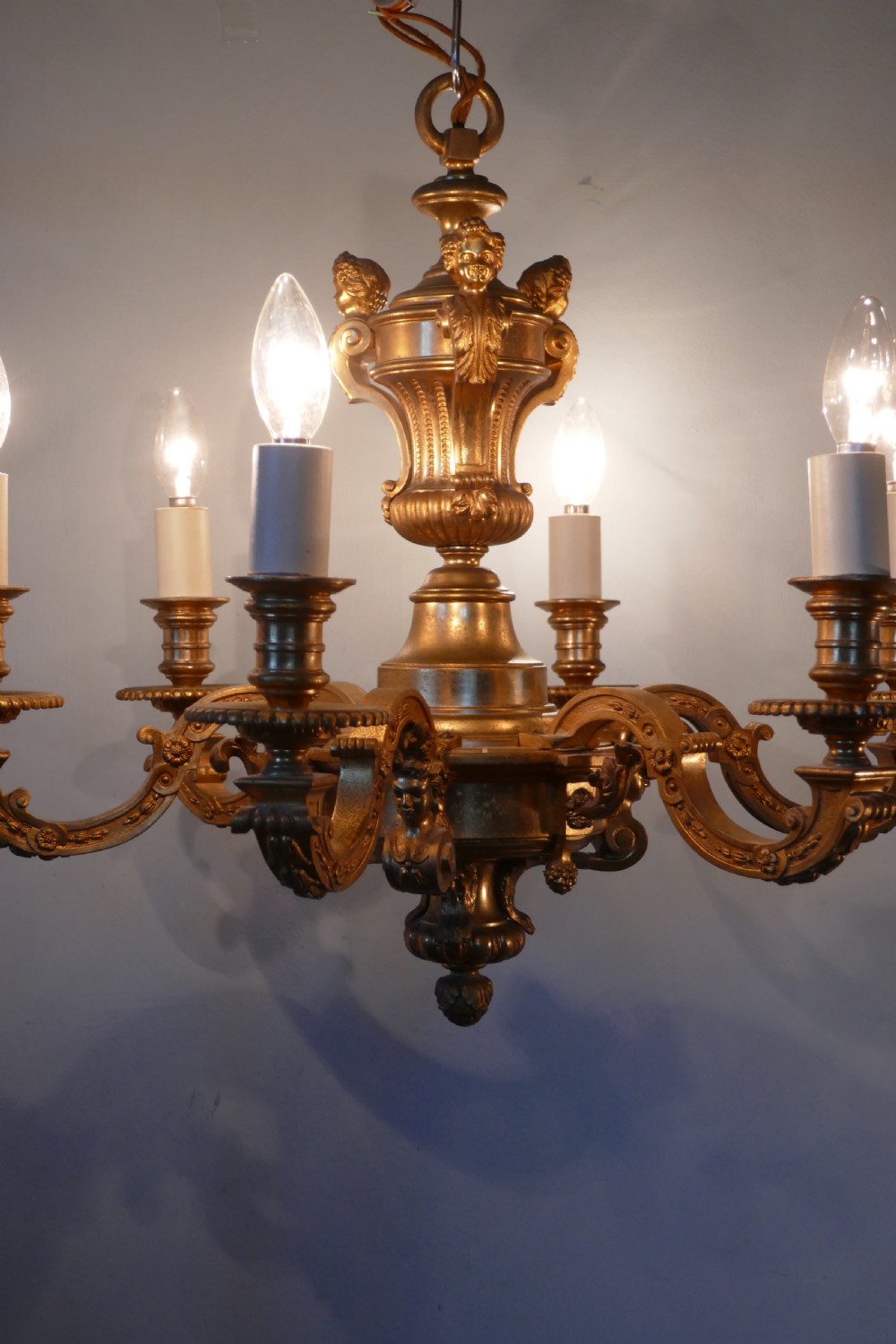 A French Gilded Brass 6 Branch Rococo Chandelier  View II