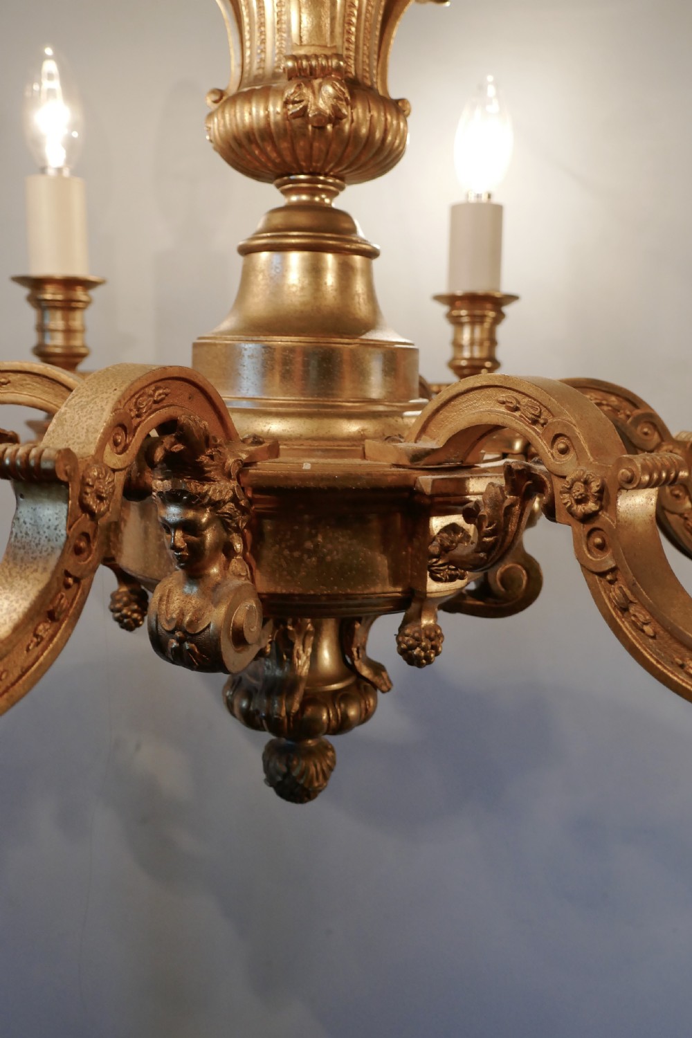 A French Gilded Brass 6 Branch Rococo Chandelier  View III