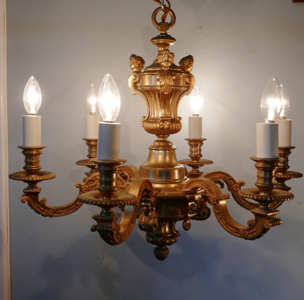 A French Gilded Brass 6 Branch Rococo Chandelier  View IV