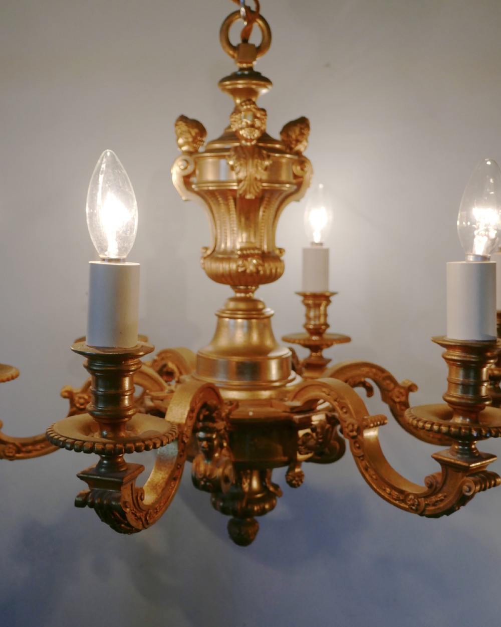 A French Gilded Brass 6 Branch Rococo Chandelier  View V