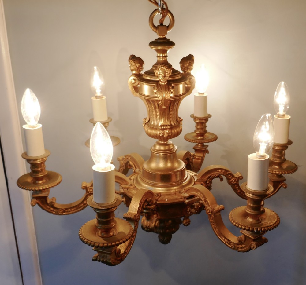 A French Gilded Brass 6 Branch Rococo Chandelier  View VI