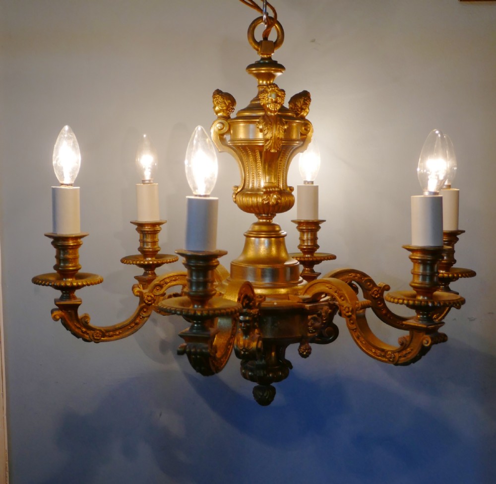 A French Gilded Brass 6 Branch Rococo Chandelier  View VII