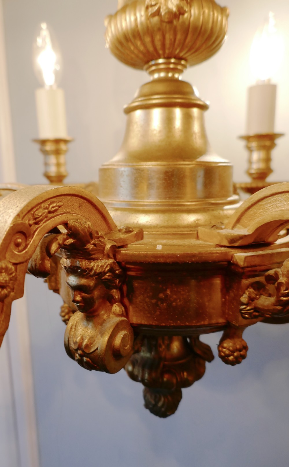 A French Gilded Brass 6 Branch Rococo Chandelier  View X