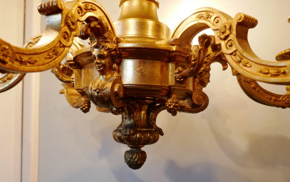 A French Gilded Brass 6 Branch Rococo Chandelier  View XII