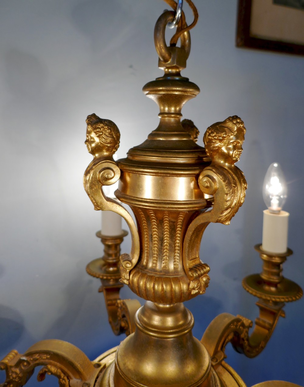 A French Gilded Brass 6 Branch Rococo Chandelier  View XIII