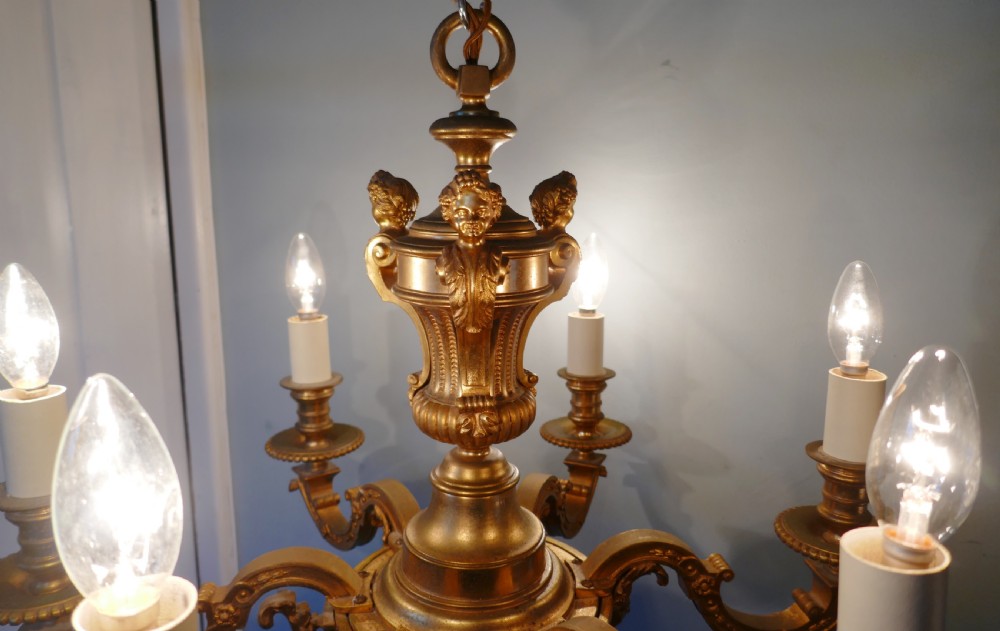 A French Gilded Brass 6 Branch Rococo Chandelier  View XIV