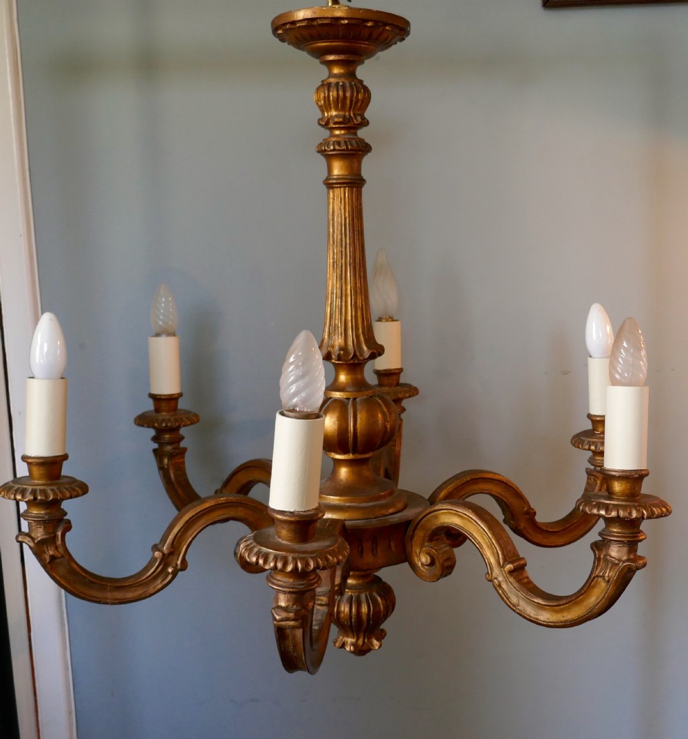 A Large  French Gilt-wood 6 Branch Rococo Chandelier 