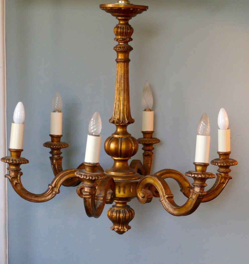 A Large  French Gilt-wood 6 Branch Rococo Chandelier  View II